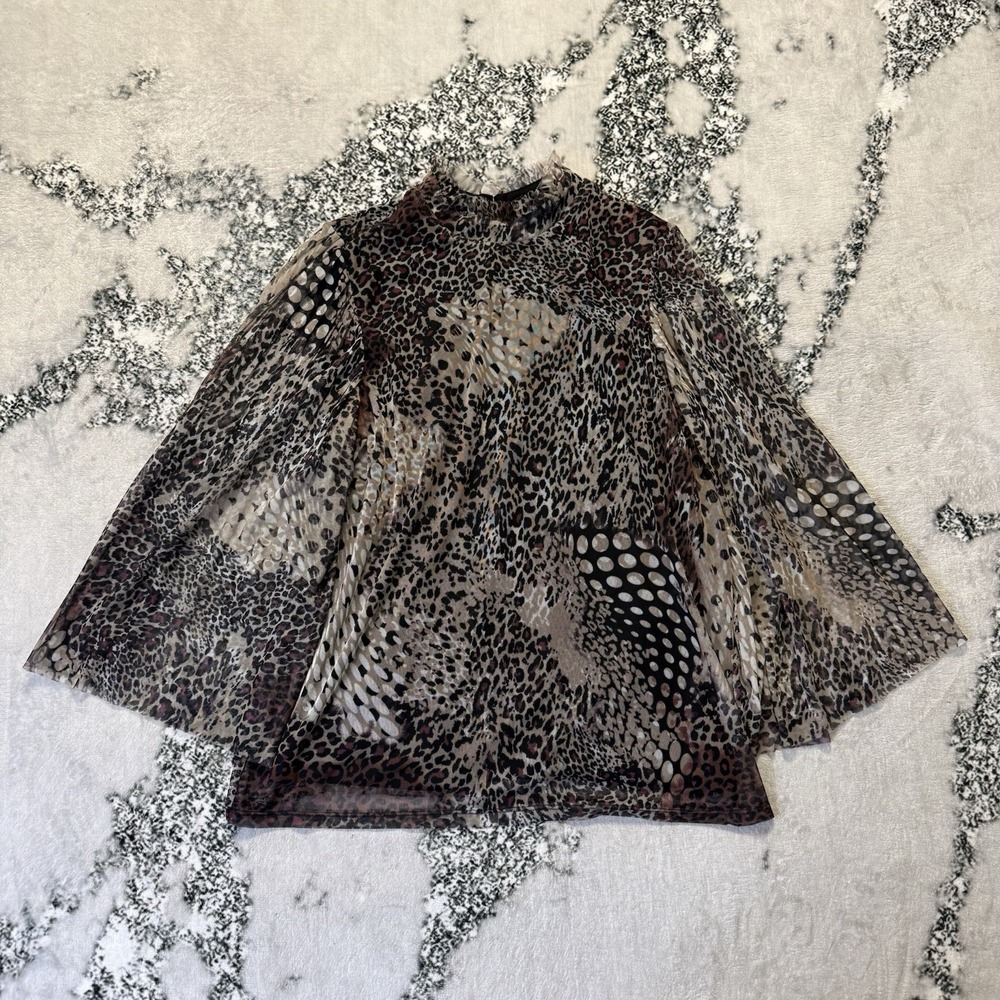 Chicos Top Womens Size L Brown Multi Cheetah/Snake Print Mesh Lightweight Sheer - Picture 2 of 7